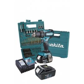  Trapano avvitatore a percussione 18v Makita DHP485FJX1 con 2 batterie 3ah +caricabatterie+ 75 accessori in valigetta + macpac