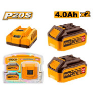 KIT 2 BATTERIE 4Ah + CARICABATTERIA  INGCO FBCPK1424