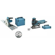 Kit sega circolare ad immersione + seghetto alternativo + binario guida + disco + lame (5 pz) makita MEU029J