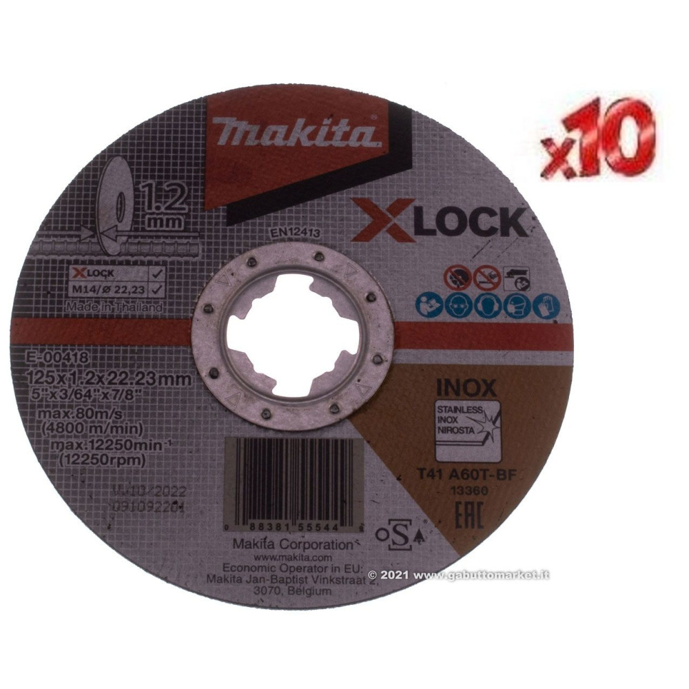10 DISCHI DA TAGLIO INOX MAKITA E-00418 xlock 125 mm x 1,2 mm