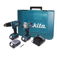 Kit Trapano Avvitatore Percussione + Trapano Battente + 3 Batterie - 18V 1,3Ah DK18015