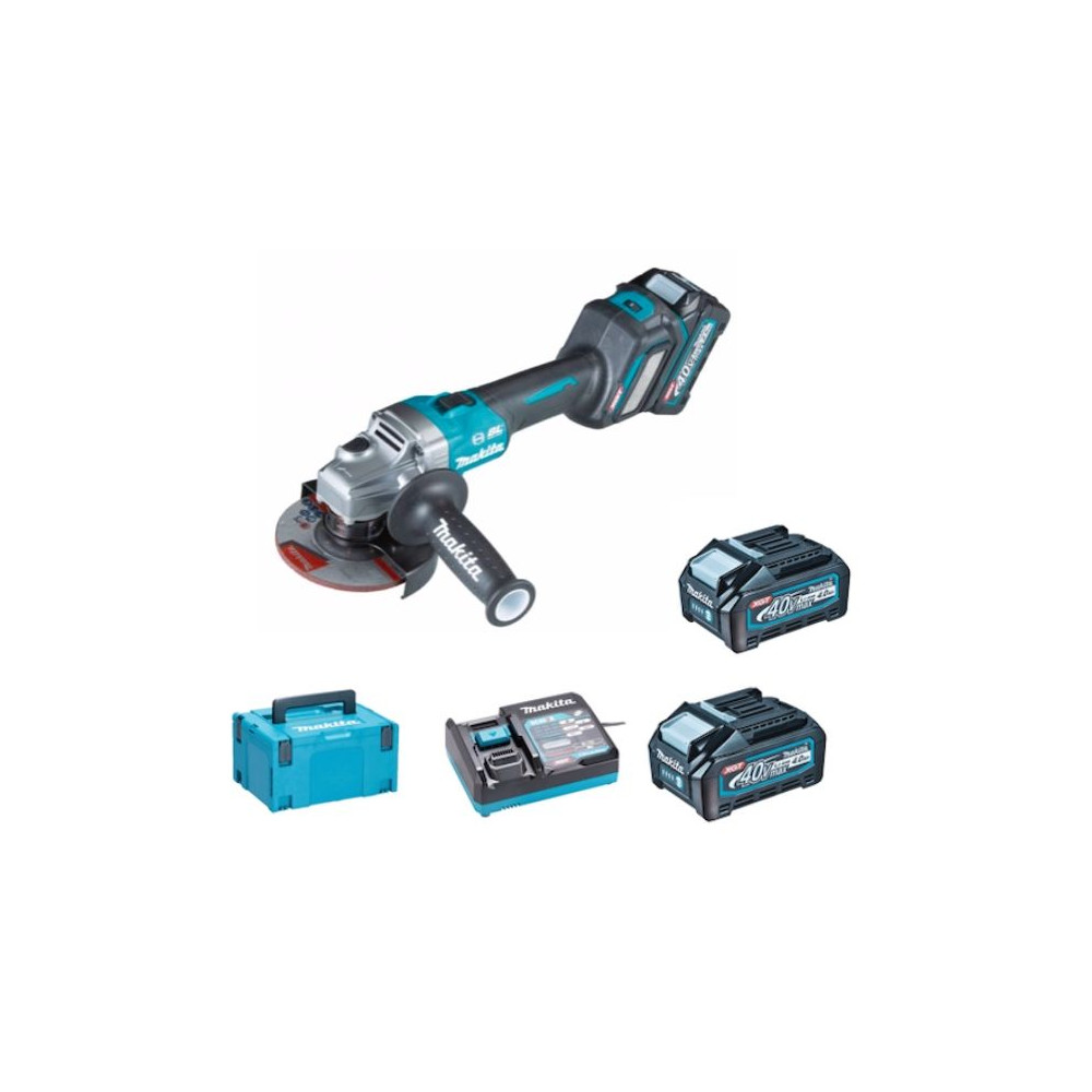 SMERIGLIATRICE ANGOLARE 125mm 40vmax MAKITA GA023GM201 2 BATTERIE 4,0AH+CARICABATTERIE+MACPAC