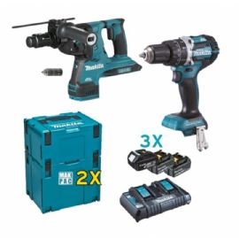 KIT MAKITA DLX 2280PTJ TASSELLATORE DHR 281 2 MANDRINI + TRAPANO AVVITATORE +3 BATTERIE DA 5AH+CARICABATTERIE  DOPPIO+ 2 VALIGETTE