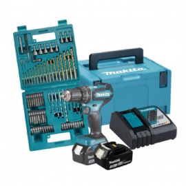  Trapano avvitatore a percussione 18v Makita DHP485FJX1 con 2 batterie 3ah +caricabatterie+ 75 accessori in valigetta + macpac